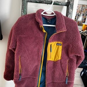 Patagonia Mauve Fleece Jacket with Yellow Trim